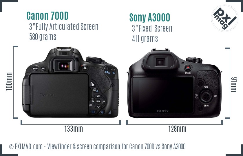 Canon 700D vs Sony A3000 Screen and Viewfinder comparison