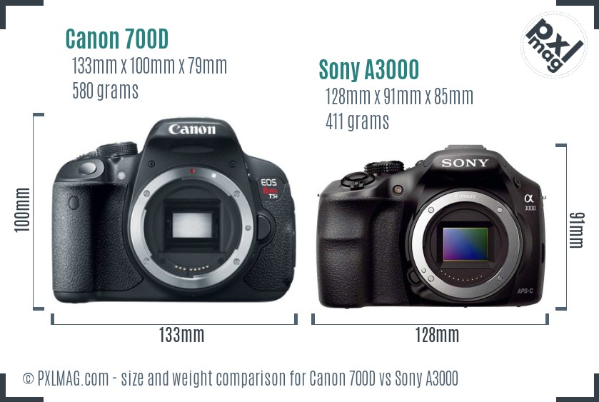 Canon 700D vs Sony A3000 size comparison