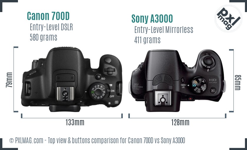 Canon 700D vs Sony A3000 top view buttons comparison