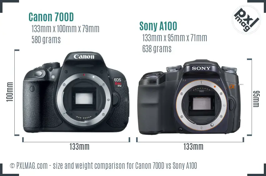 Canon 700D vs Sony A100 size comparison