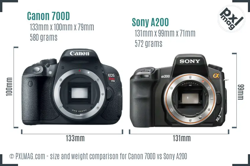 Canon 700D vs Sony A200 size comparison
