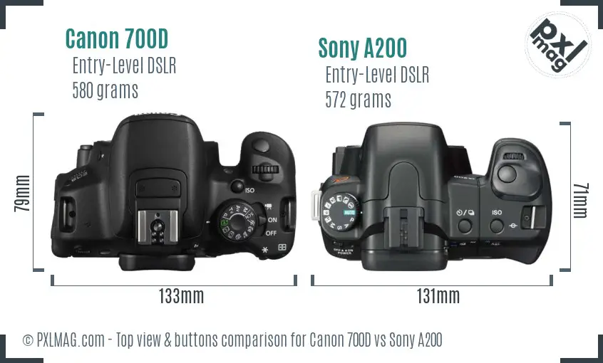Canon 700D vs Sony A200 top view buttons comparison