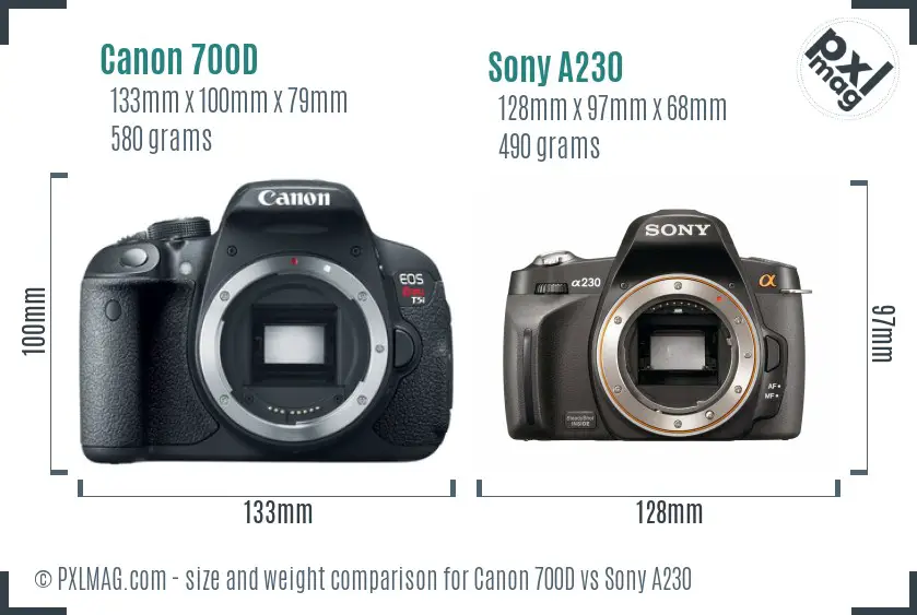 Canon 700D vs Sony A230 size comparison
