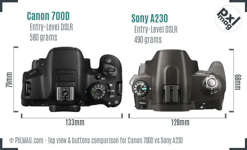 Canon 700D vs Sony A230 top view buttons comparison