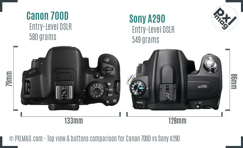 Canon 700D vs Sony A290 top view buttons comparison