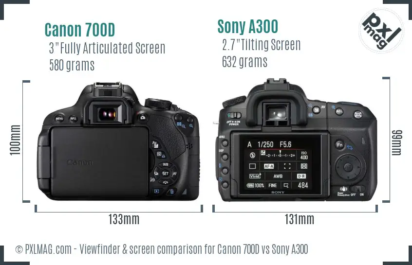 Canon 700D vs Sony A300 Screen and Viewfinder comparison