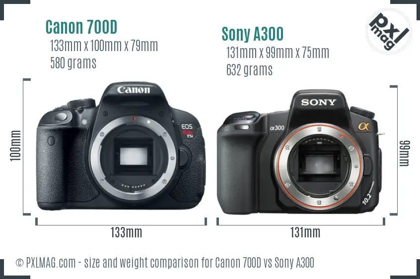 Canon 700D vs Sony A300 size comparison