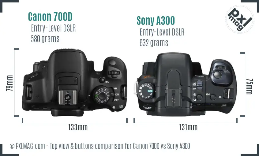 Canon 700D vs Sony A300 top view buttons comparison
