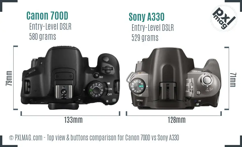Canon 700D vs Sony A330 top view buttons comparison