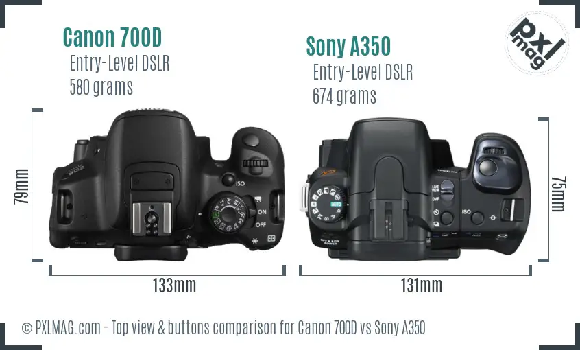 Canon 700D vs Sony A350 top view buttons comparison
