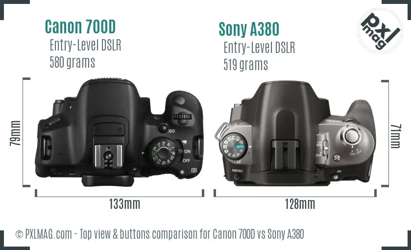 Canon 700D vs Sony A380 top view buttons comparison