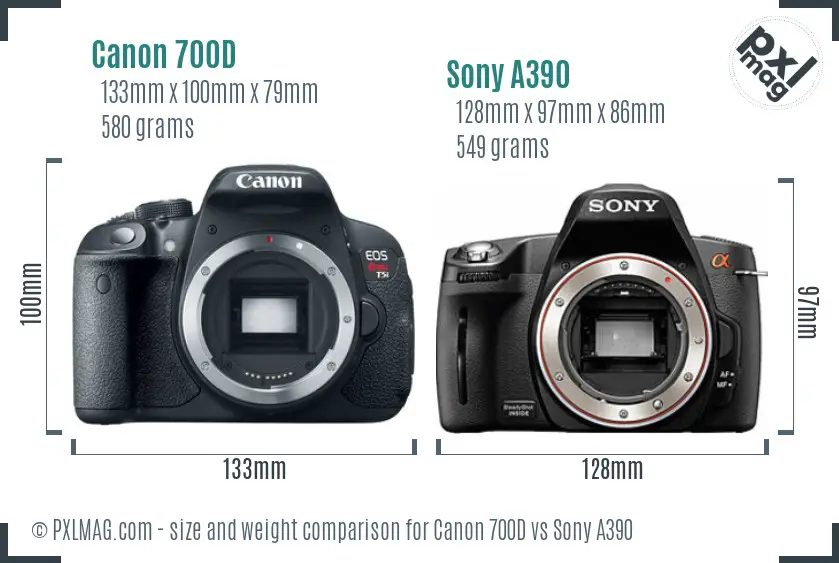 Canon 700D vs Sony A390 size comparison