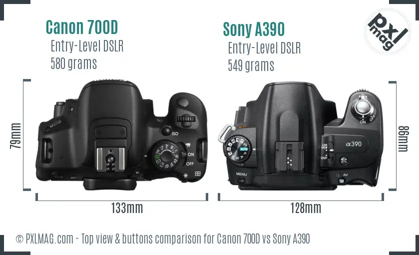 Canon 700D vs Sony A390 top view buttons comparison