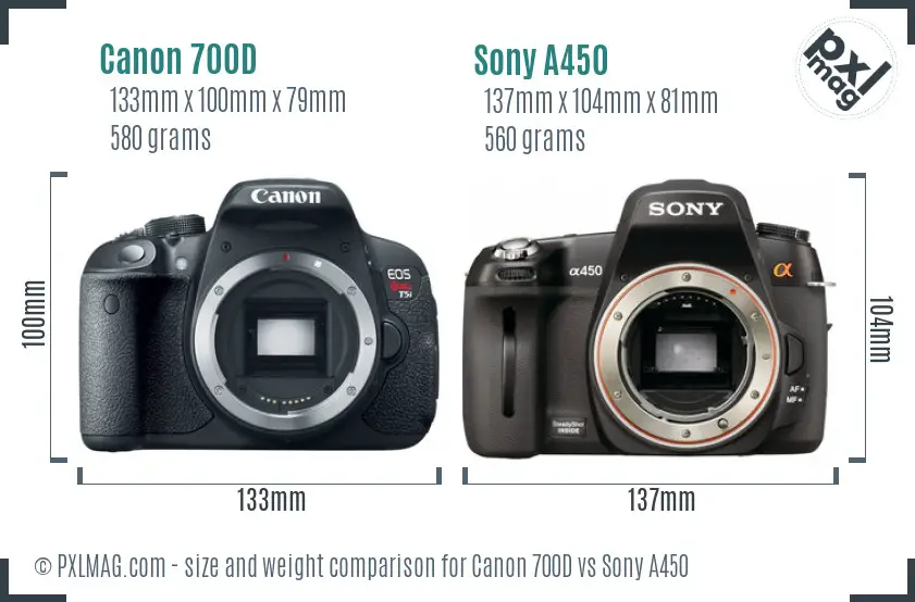 Canon 700D vs Sony A450 size comparison