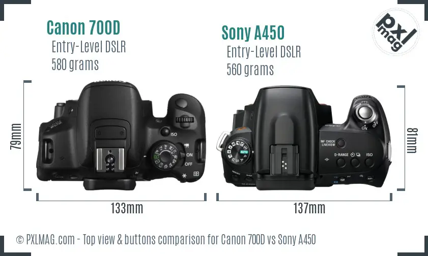 Canon 700D vs Sony A450 top view buttons comparison