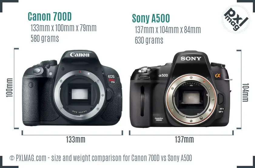 Canon 700D vs Sony A500 size comparison