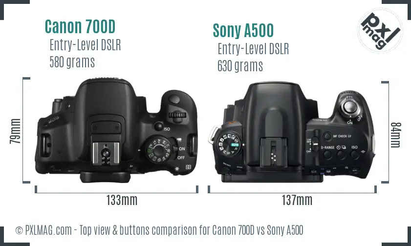 Canon 700D vs Sony A500 top view buttons comparison