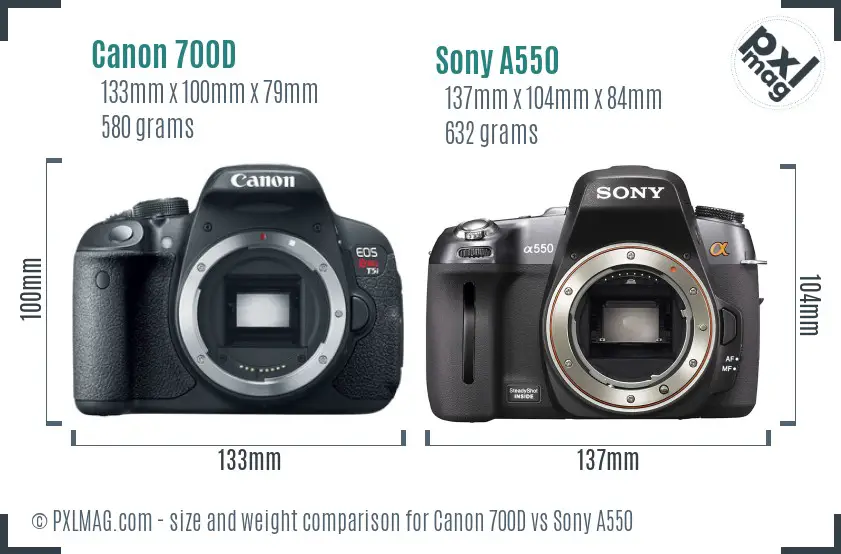 Canon 700D vs Sony A550 size comparison