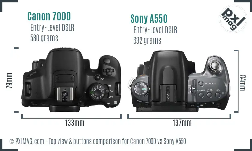 Canon 700D vs Sony A550 top view buttons comparison
