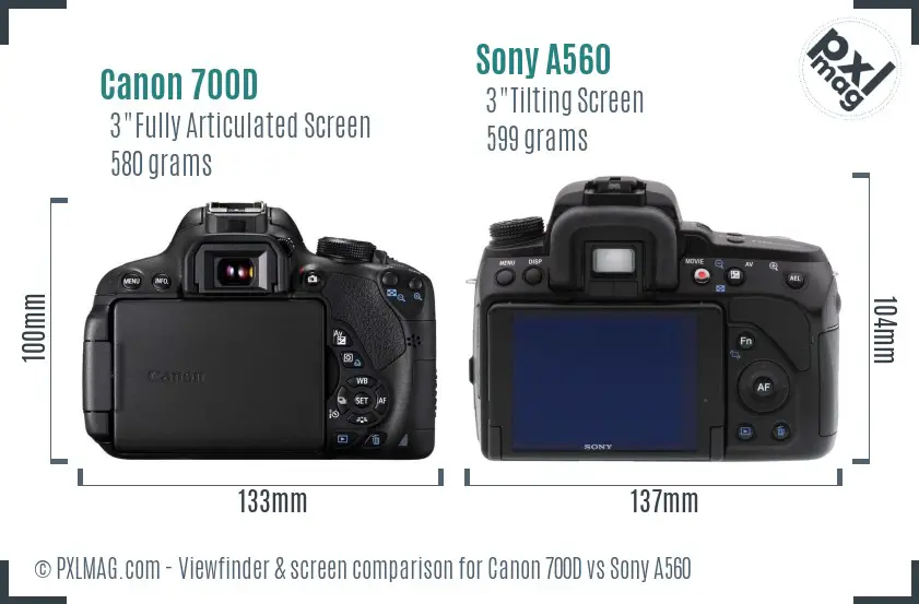 Canon 700D vs Sony A560 Screen and Viewfinder comparison