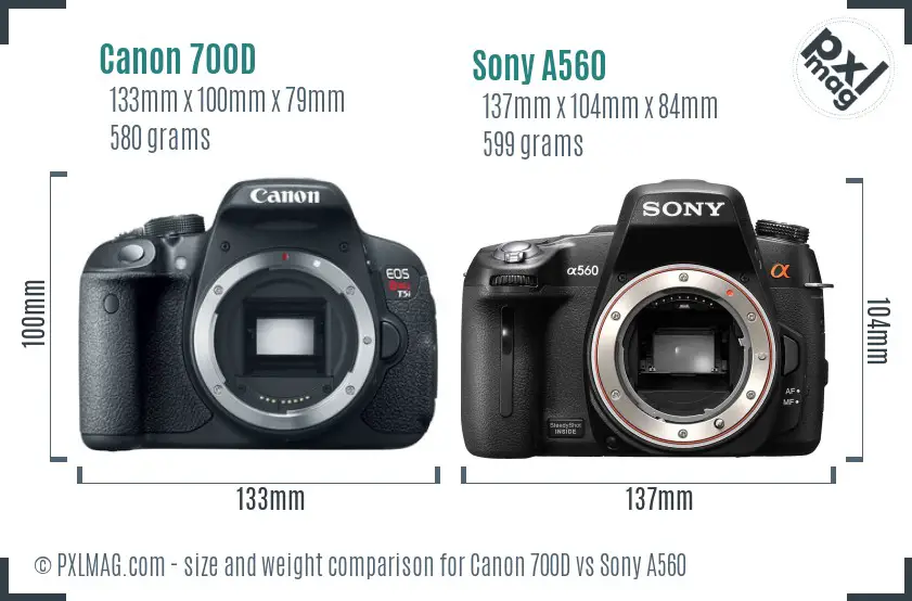 Canon 700D vs Sony A560 size comparison