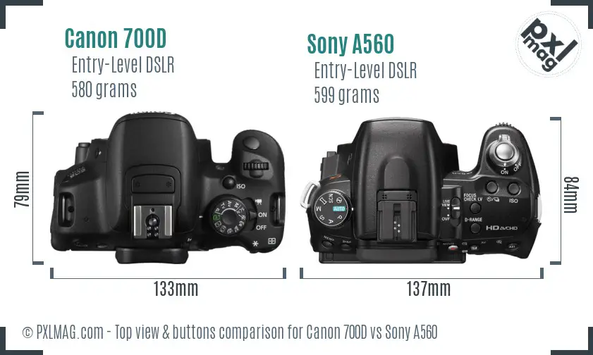 Canon 700D vs Sony A560 top view buttons comparison