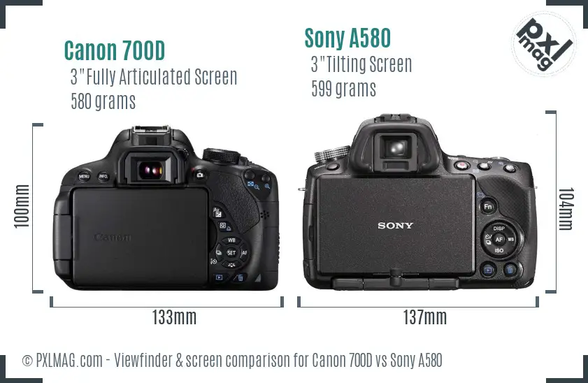 Canon 700D vs Sony A580 Screen and Viewfinder comparison Canon 700D vs Sony A580 Screen and Viewfinder comparison