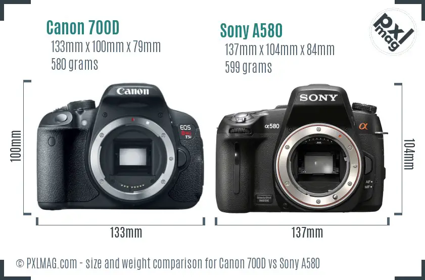 Canon 700D vs Sony A580 size comparison Canon 700D vs Sony A580 size comparison
