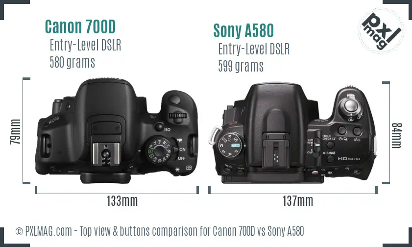 Canon 700D vs Sony A580 top view buttons comparison Canon 700D vs Sony A580 top view buttons comparison