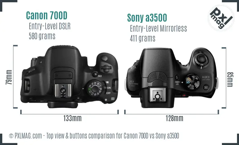 Canon 700D vs Sony a3500 top view buttons comparison