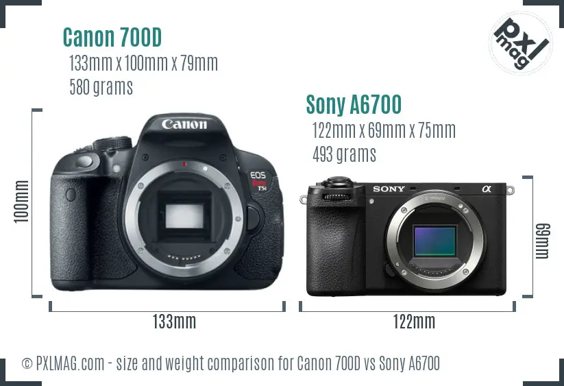 Canon 700D vs Sony A6700 size comparison Canon 700D vs Sony A6700 size comparison