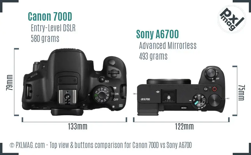 Canon 700D vs Sony A6700 top view buttons comparison Canon 700D vs Sony A6700 top view buttons comparison