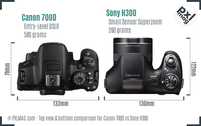 Canon 700D vs Sony H300 top view buttons comparison Canon 700D vs Sony H300 top view buttons comparison