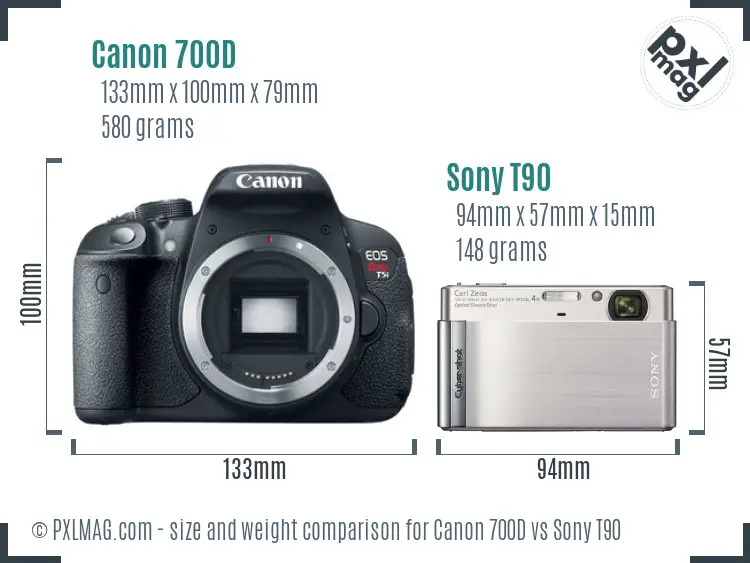 Canon 700D vs Sony T90 size comparison