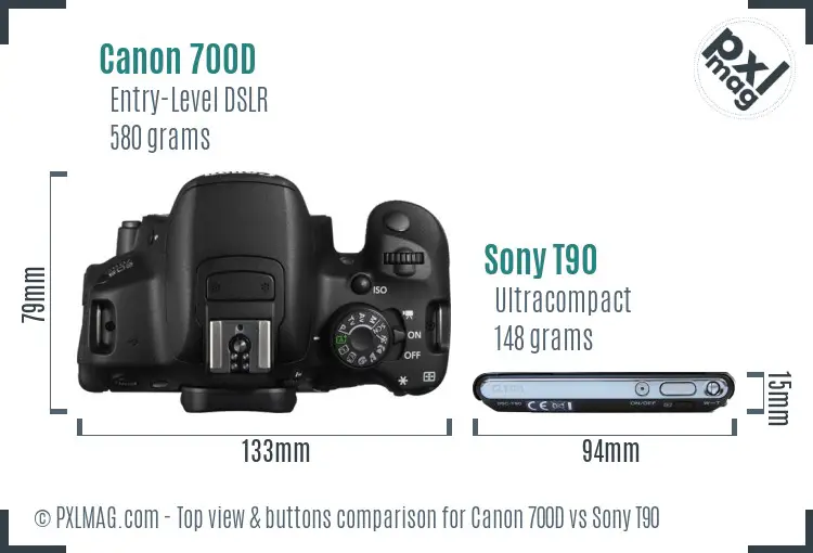 Canon 700D vs Sony T90 top view buttons comparison