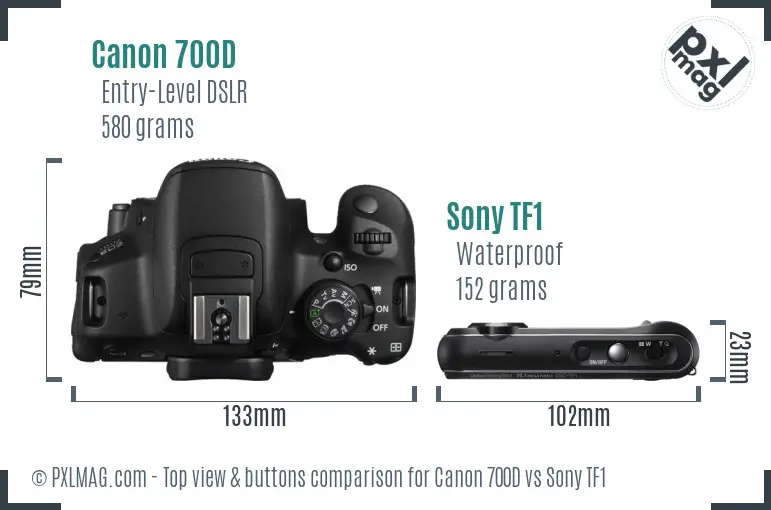Canon 700D vs Sony TF1 top view buttons comparison