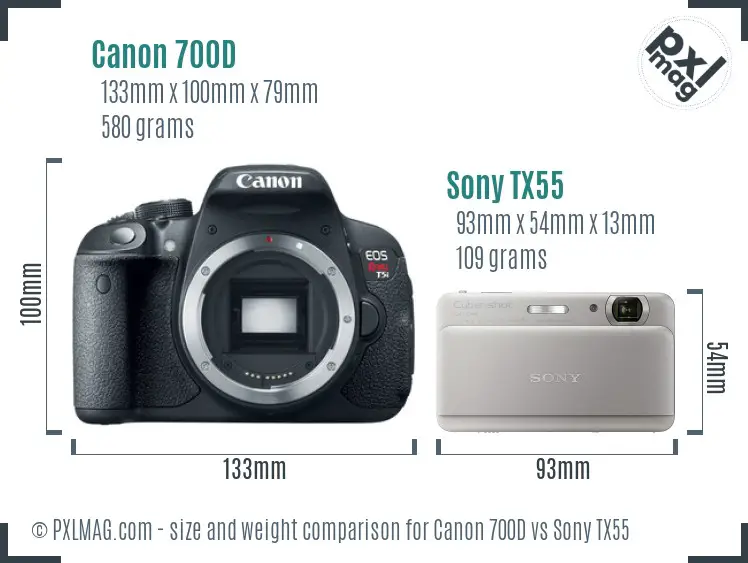 Canon 700D vs Sony TX55 size comparison