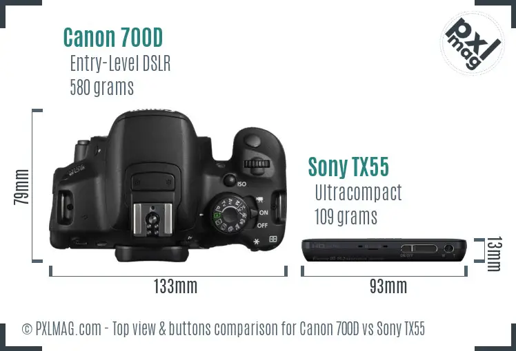 Canon 700D vs Sony TX55 top view buttons comparison