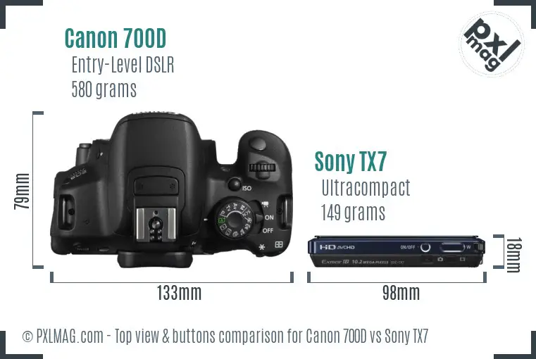 Canon 700D vs Sony TX7 top view buttons comparison Canon 700D vs Sony TX7 top view buttons comparison