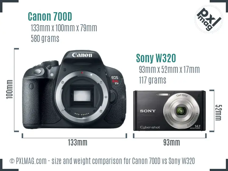 Canon 700D vs Sony W320 size comparison