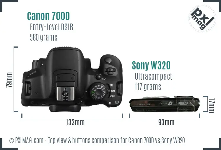 Canon 700D vs Sony W320 top view buttons comparison