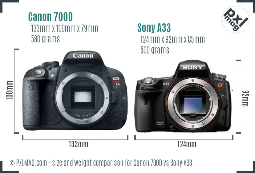 Canon 700D vs Sony A33 size comparison