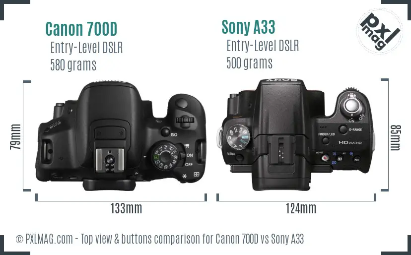 Canon 700D vs Sony A33 top view buttons comparison