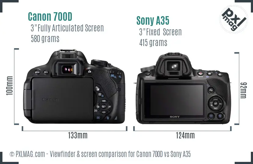 Canon 700D vs Sony A35 Screen and Viewfinder comparison