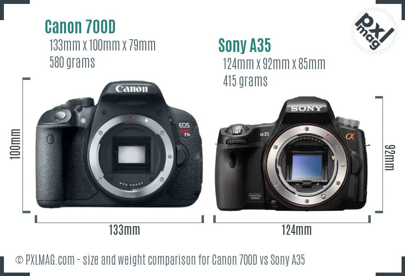 Canon 700D vs Sony A35 size comparison