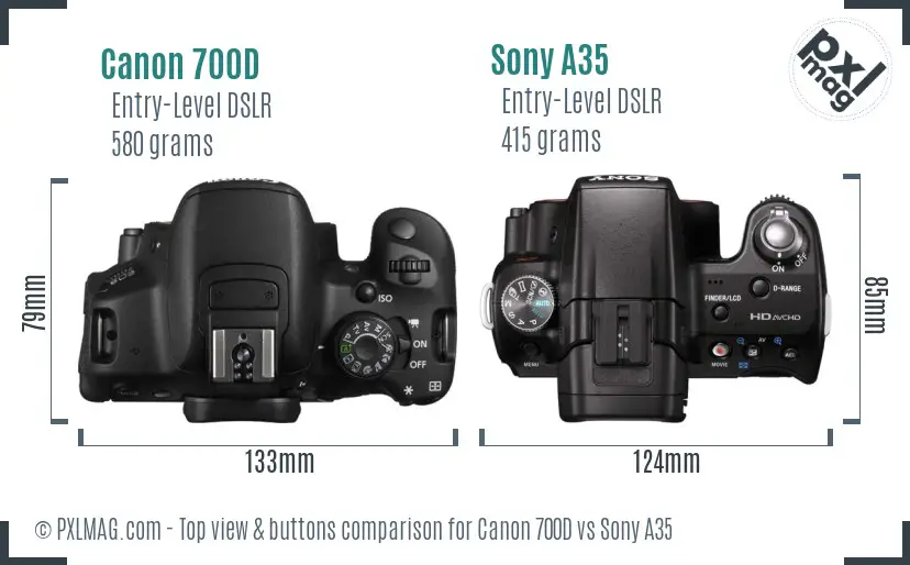 Canon 700D vs Sony A35 top view buttons comparison