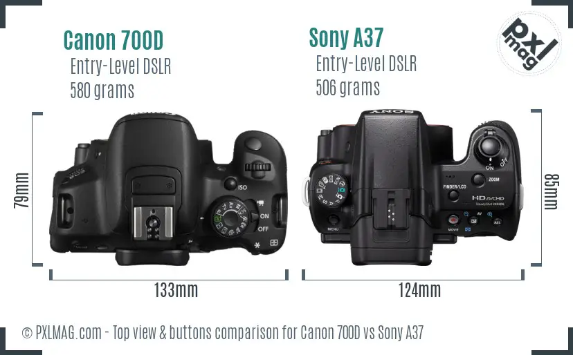 Canon 700D vs Sony A37 top view buttons comparison