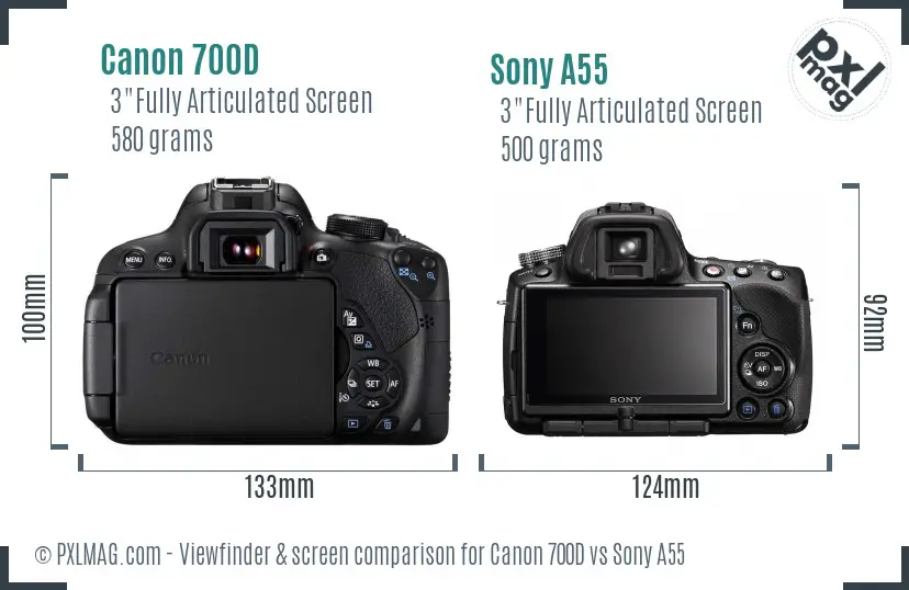 Canon 700D vs Sony A55 Screen and Viewfinder comparison Canon 700D vs Sony A55 Screen and Viewfinder comparison