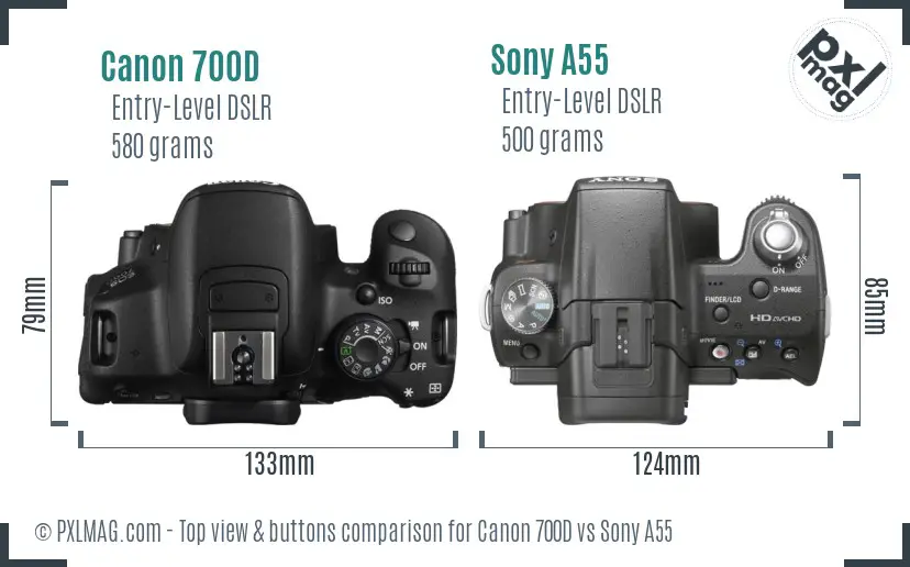 Canon 700D vs Sony A55 top view buttons comparison Canon 700D vs Sony A55 top view buttons comparison