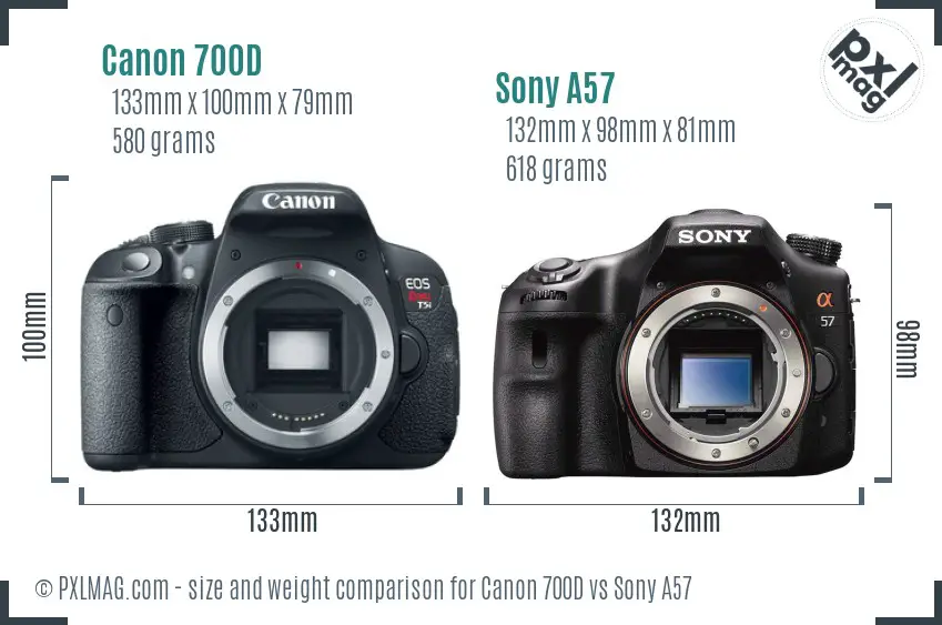 Canon 700D vs Sony A57 size comparison